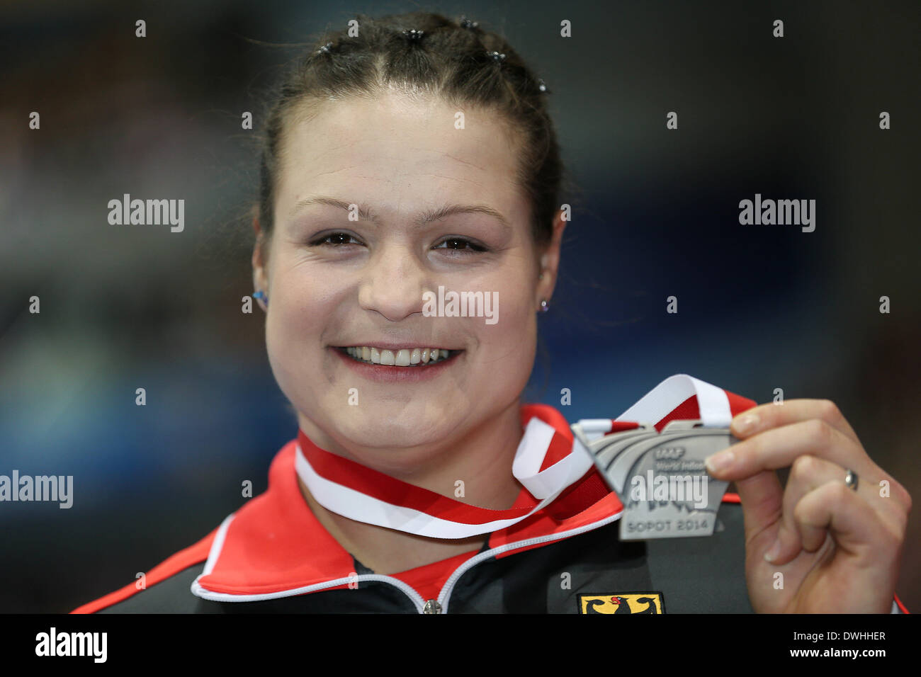 German Shot Putter Christina Schwanitz Presents Her Silver Medal During The World Indoor