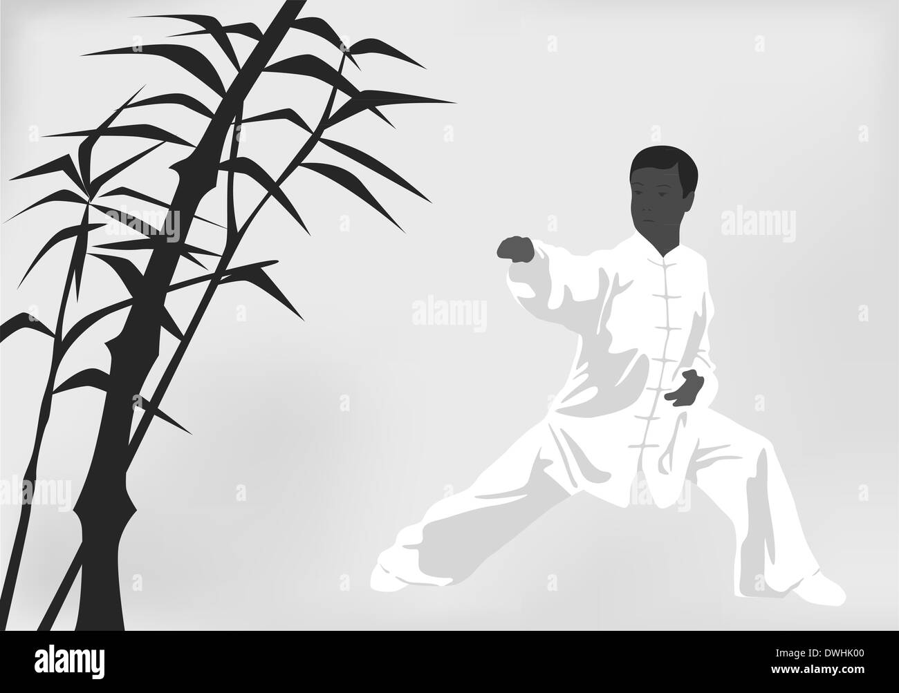 The man engaged kung fu on a black white background Stock Photo - Alamy
