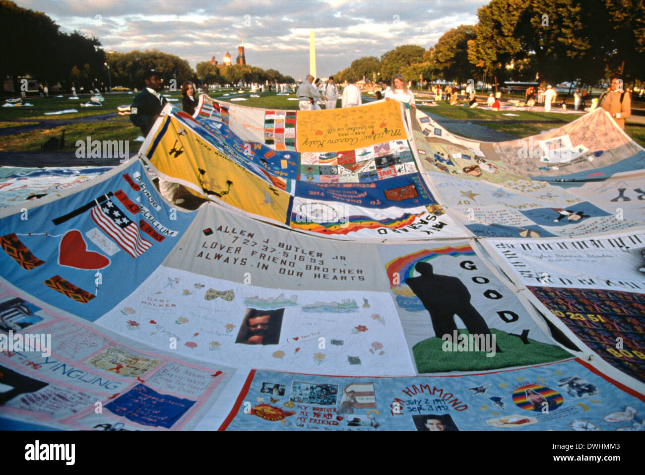 Volunteers Spread The Entire AIDS Memorial Quilt Out Along The National 
