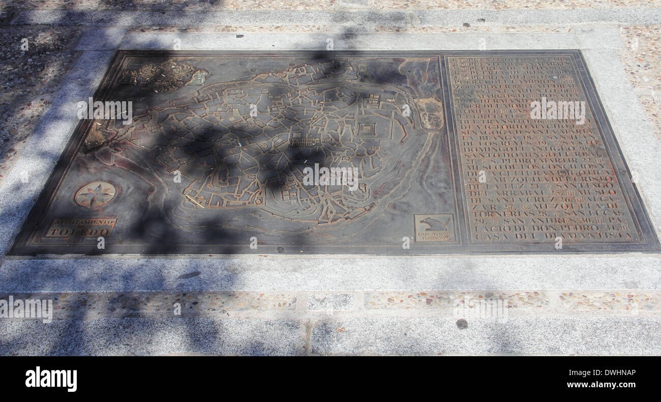 Old map of Toledo made of iron on stone Stock Photo