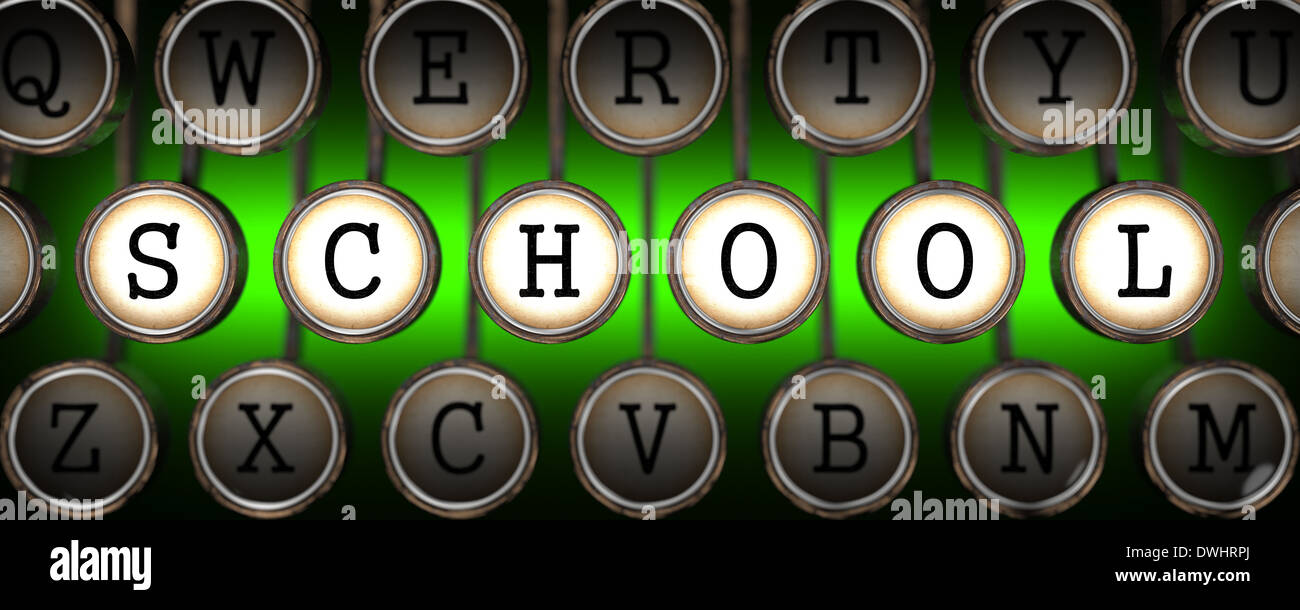 School on Old Typewriter's Keys. Stock Photo