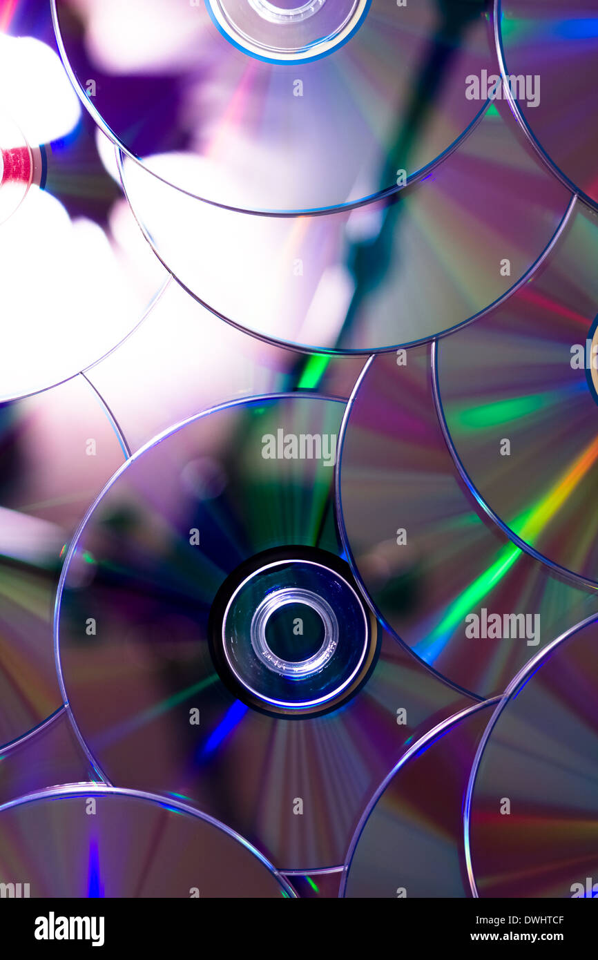 many CDs. Abstract background of rainbow discs Stock Photo