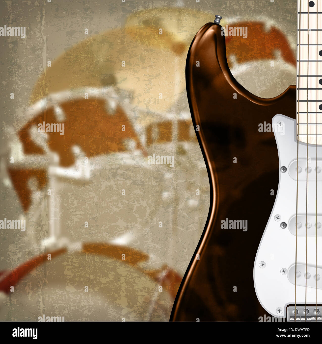 abstract grunge background with electric guitar and drum kit Stock Photo