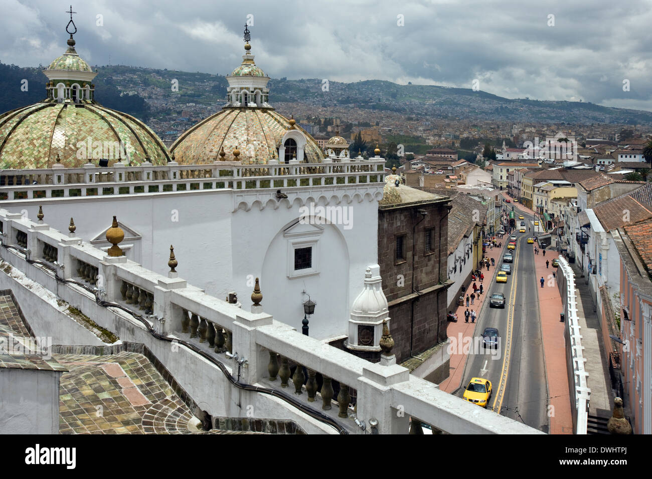 The domes of Santo Domingo Church in Quito in Ecuador Stock Photo