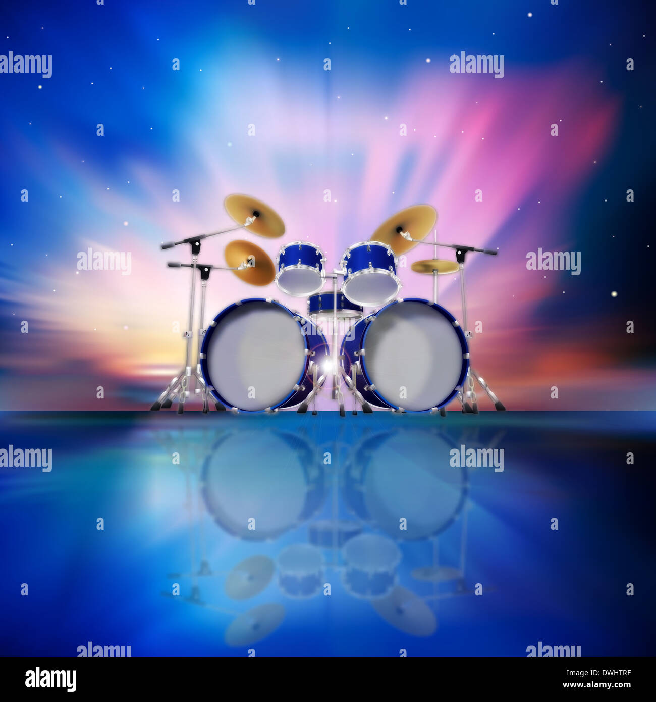 abstract music blue background with drum kit and sunrise Stock Photo ...