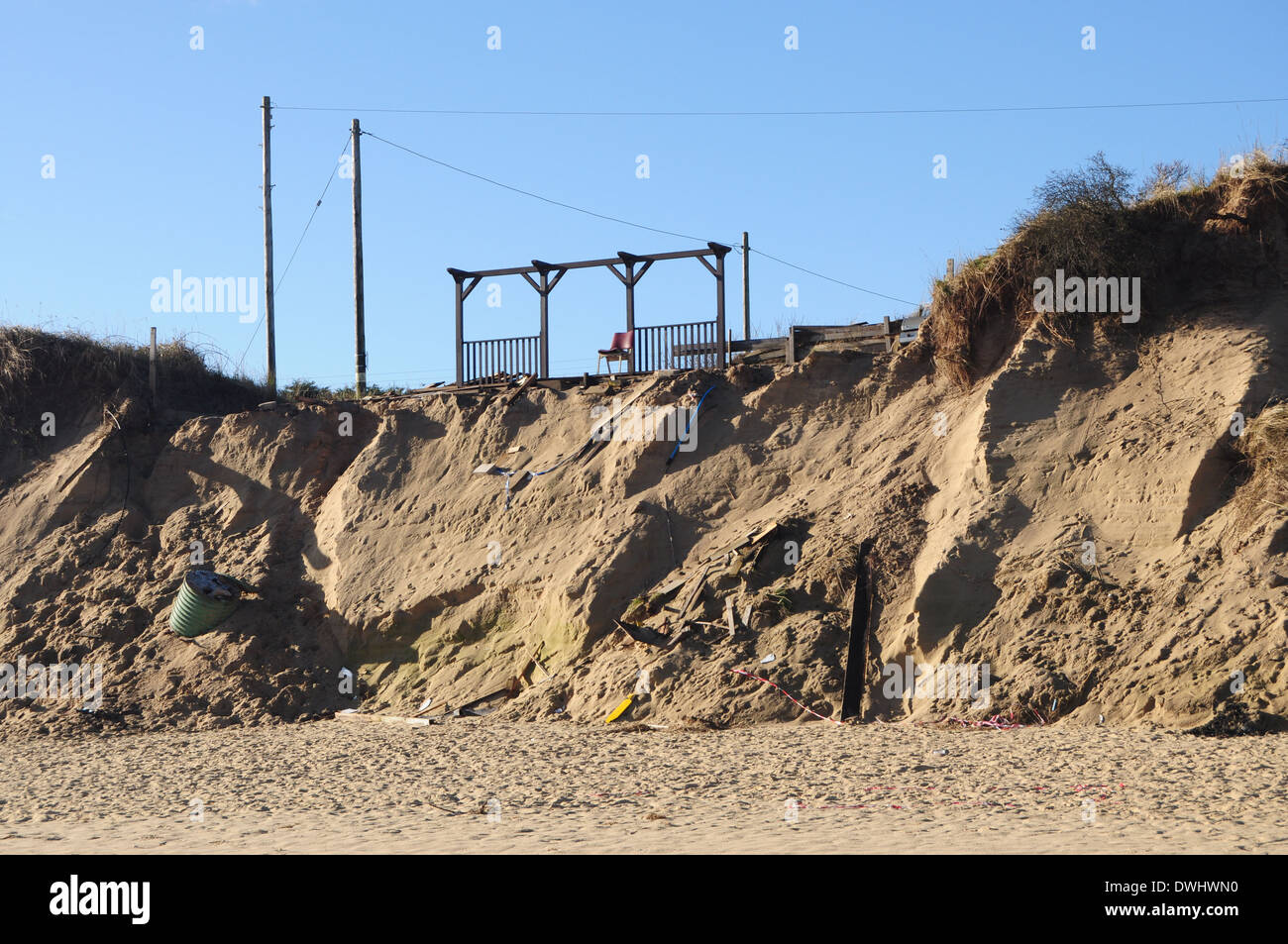 Coastal erosion at Hemsby, Norfolk, after the North Sea surge of 6-7th December. Stock Photo