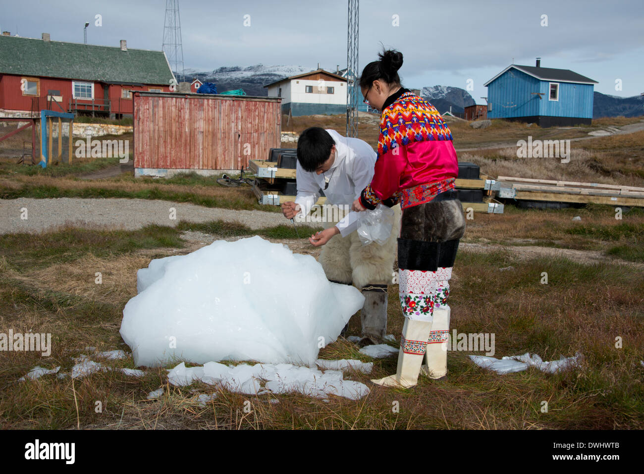 Greenland, Disko Bay, Saqqaq (aka Sarqaq or Solsiden). Couple, in