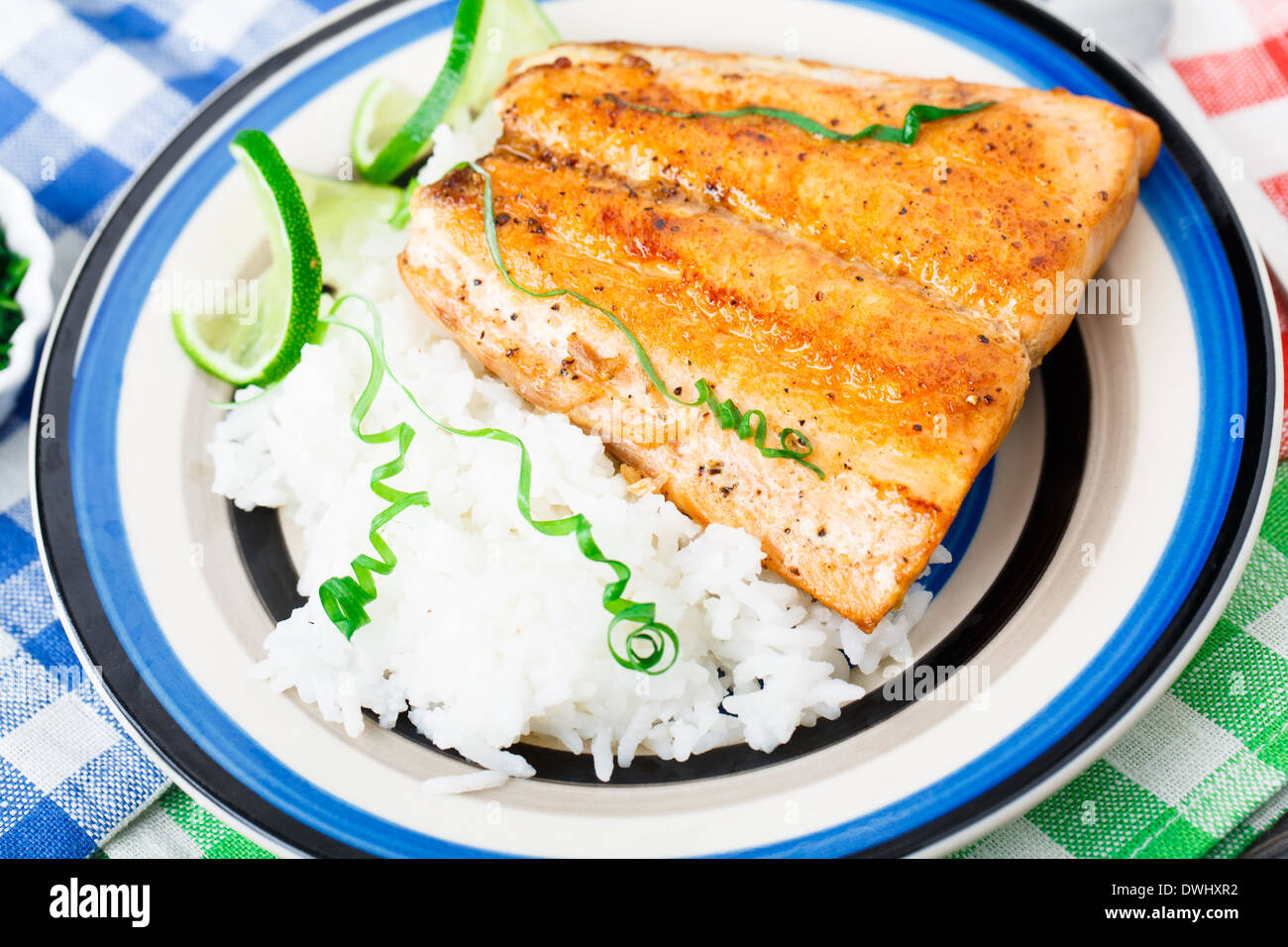Baked salmon with rice Stock Photo Alamy