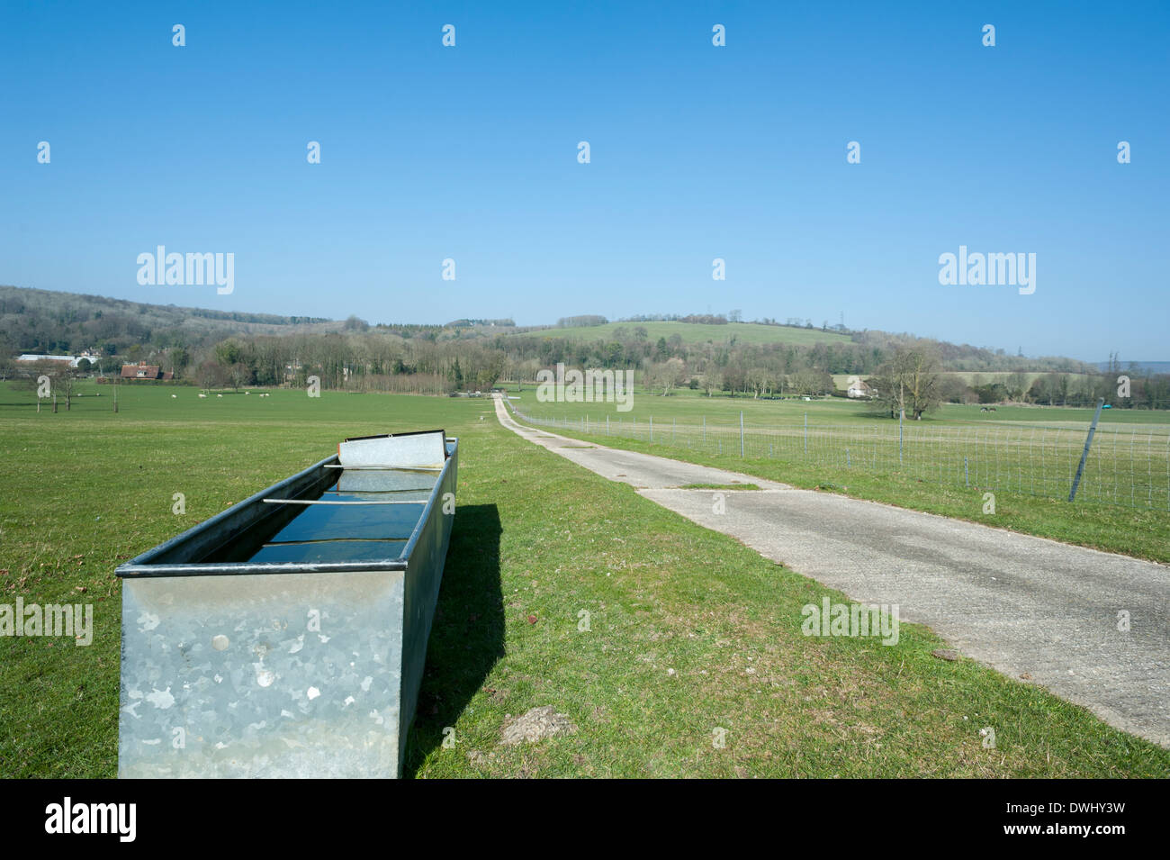 galvanized animals water drinking trough in field on the west sussex