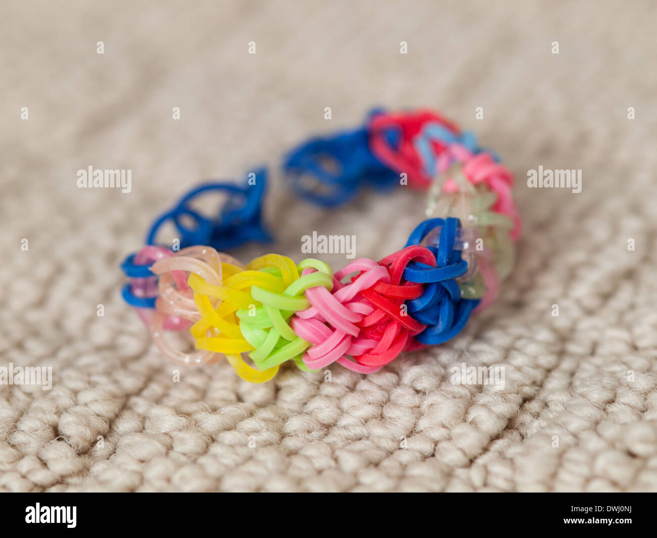 A Close Up View Of A Colourful Rainbow Loom Bracelet Stock Photo