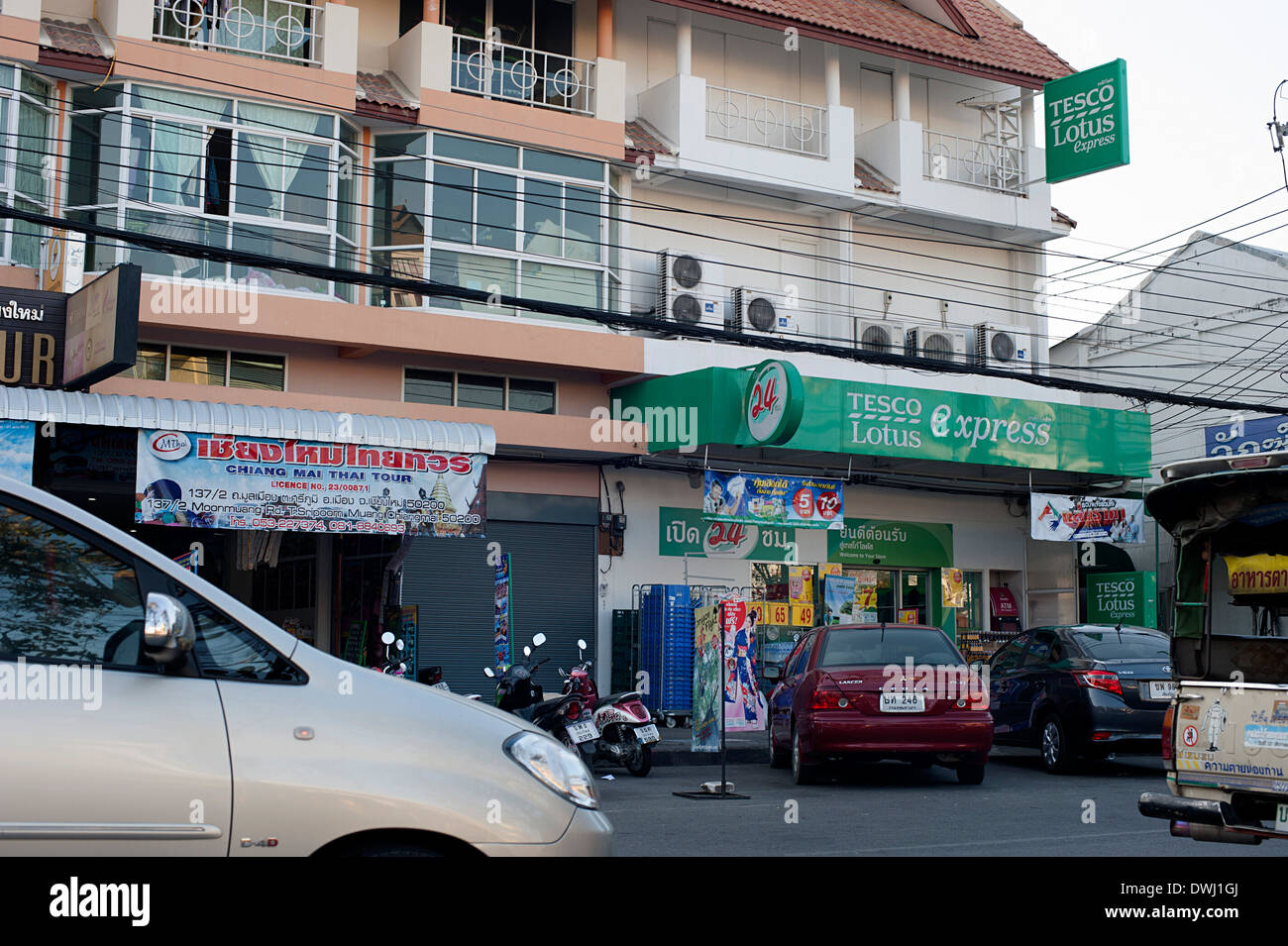 Tesco British supermarket chain store in Chiang Mai, Northern Thailand. Stock Photo