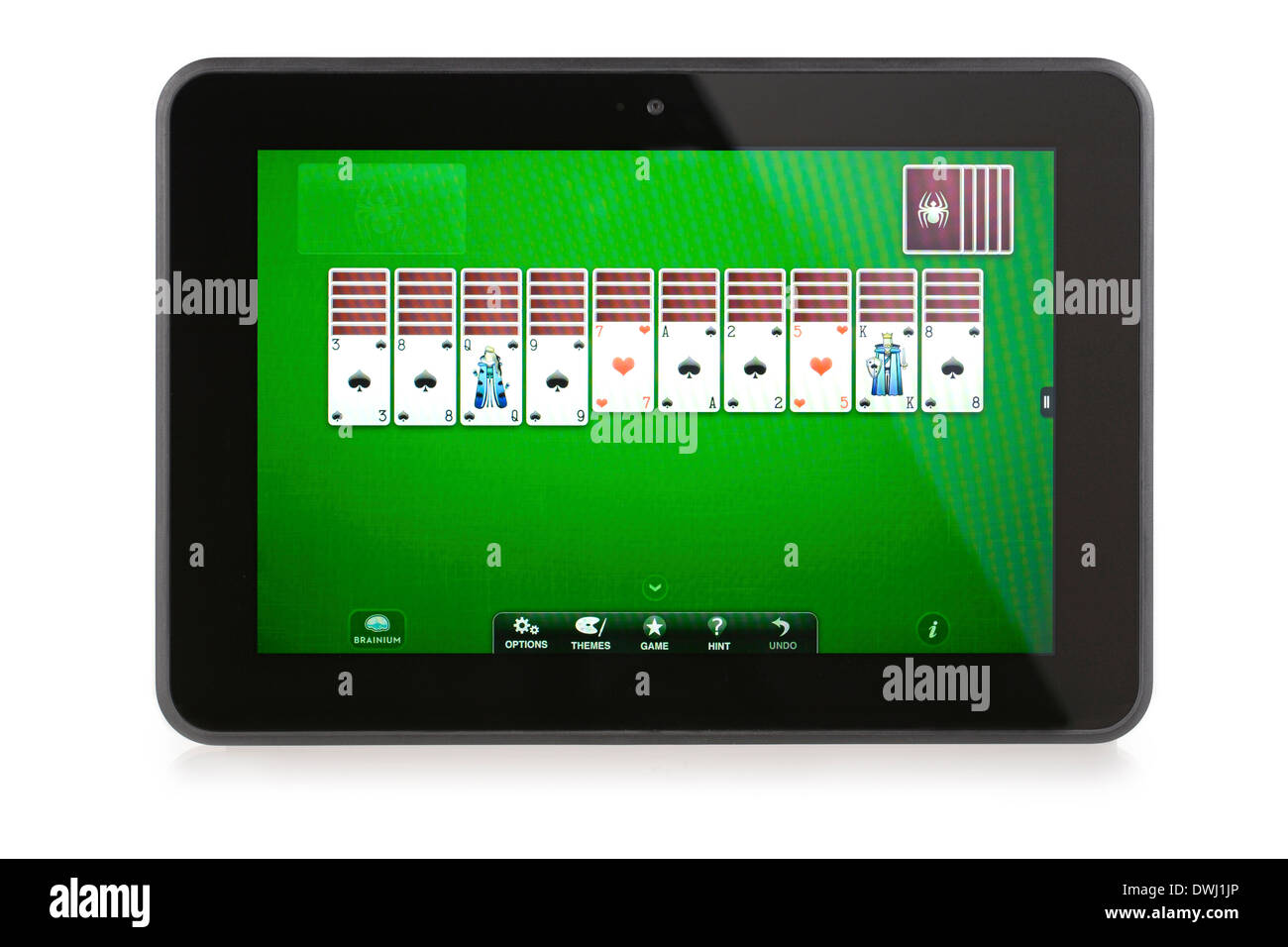 Kindle Fire HD 8.9 with Spider Solitaire game App installed and running Stock Photo