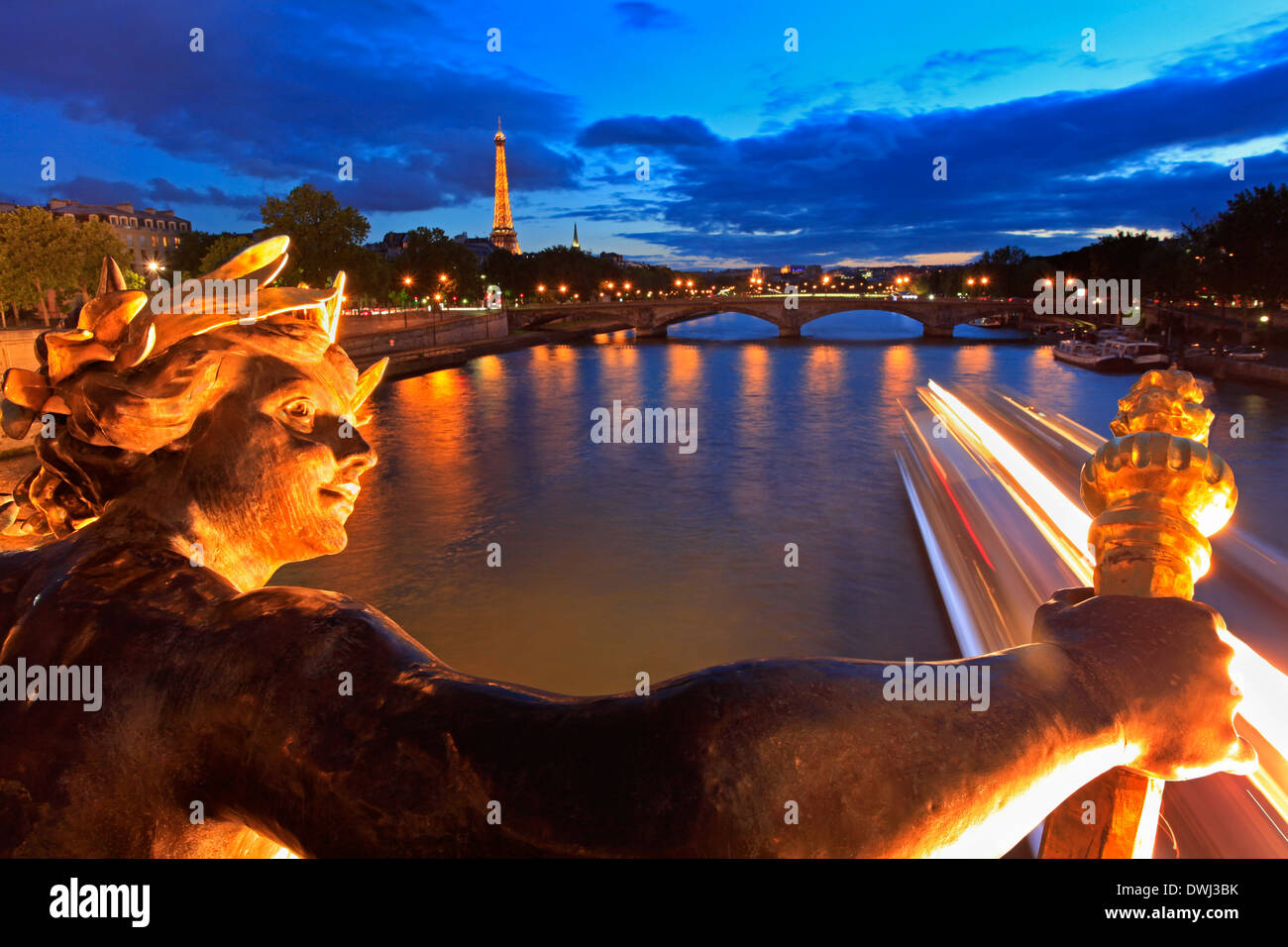 Alexandre III Bridge at dusk in Paris Stock Photo