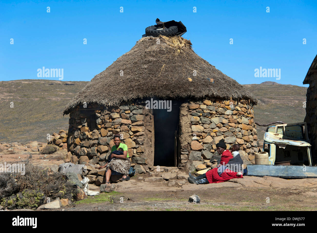 Round hut, Lesotho Stock Photo