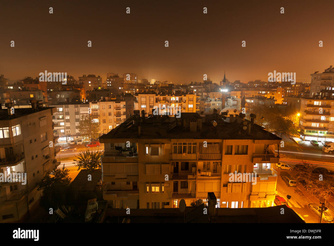 Night at housing development in Antalya, Turkey Stock Photo