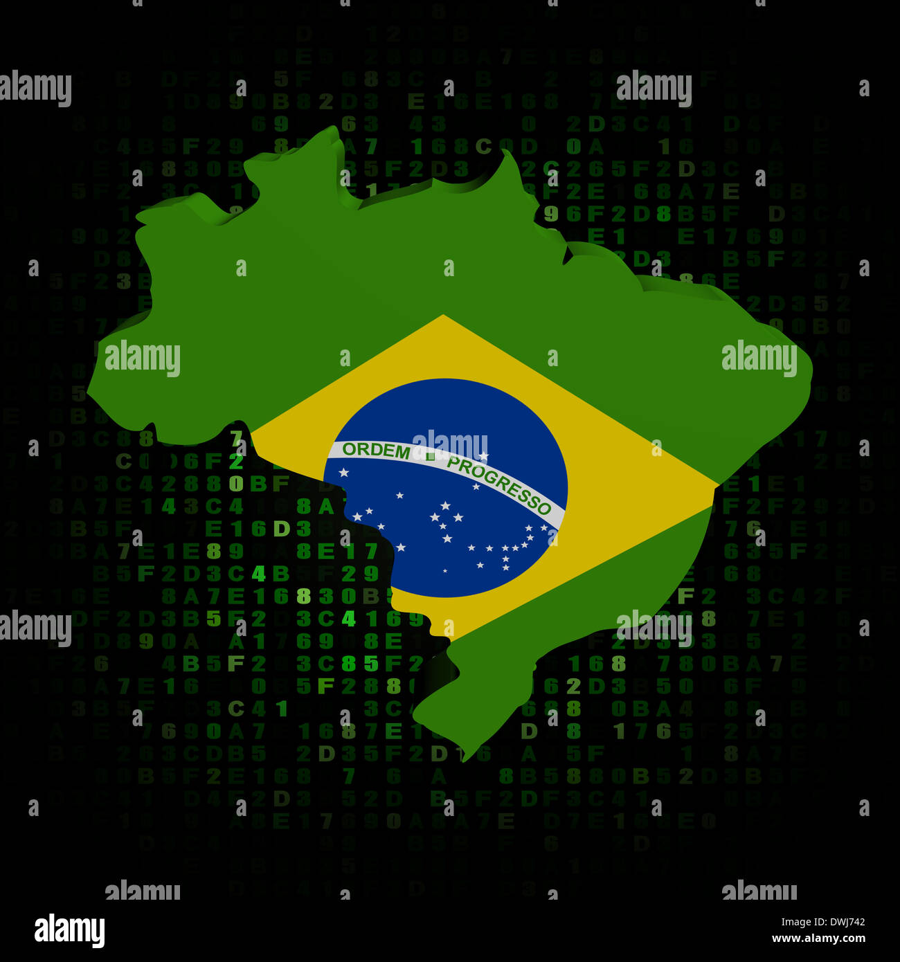 Brazil map flag on hex code illustration Stock Photo Alamy
