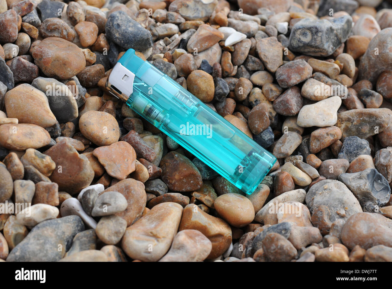 Green Lighter on the beach in Brighton Stock Photo