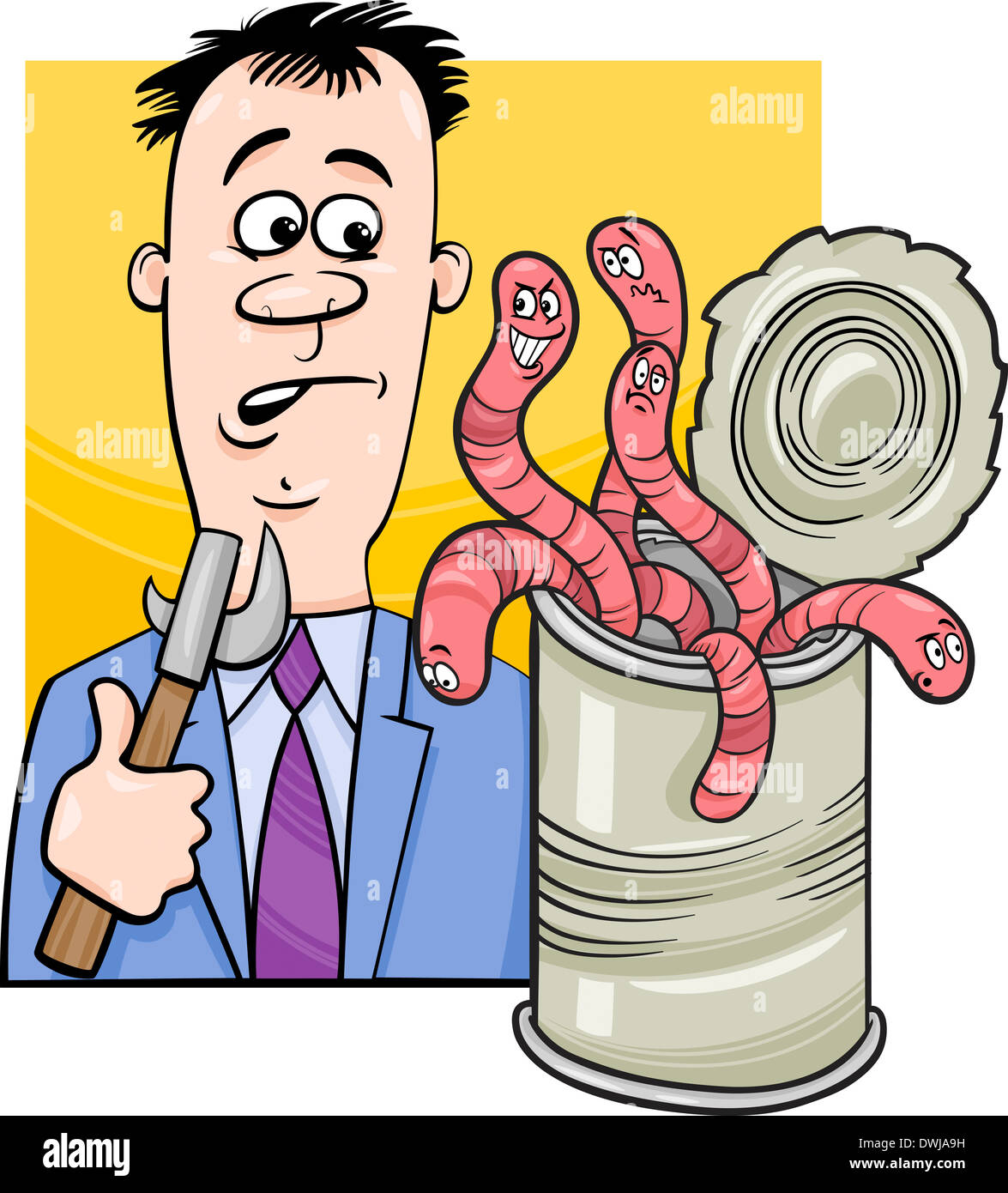 Cartoon Humor Concept Illustration of Open Can of Worms Saying or Proverb Stock Photo Alamy