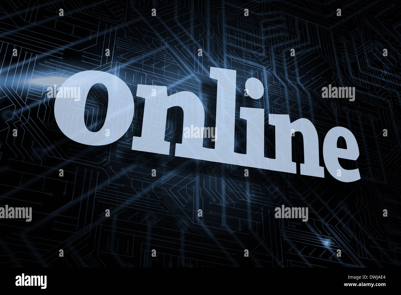 Online against futuristic black and blue background Stock Photo - Alamy