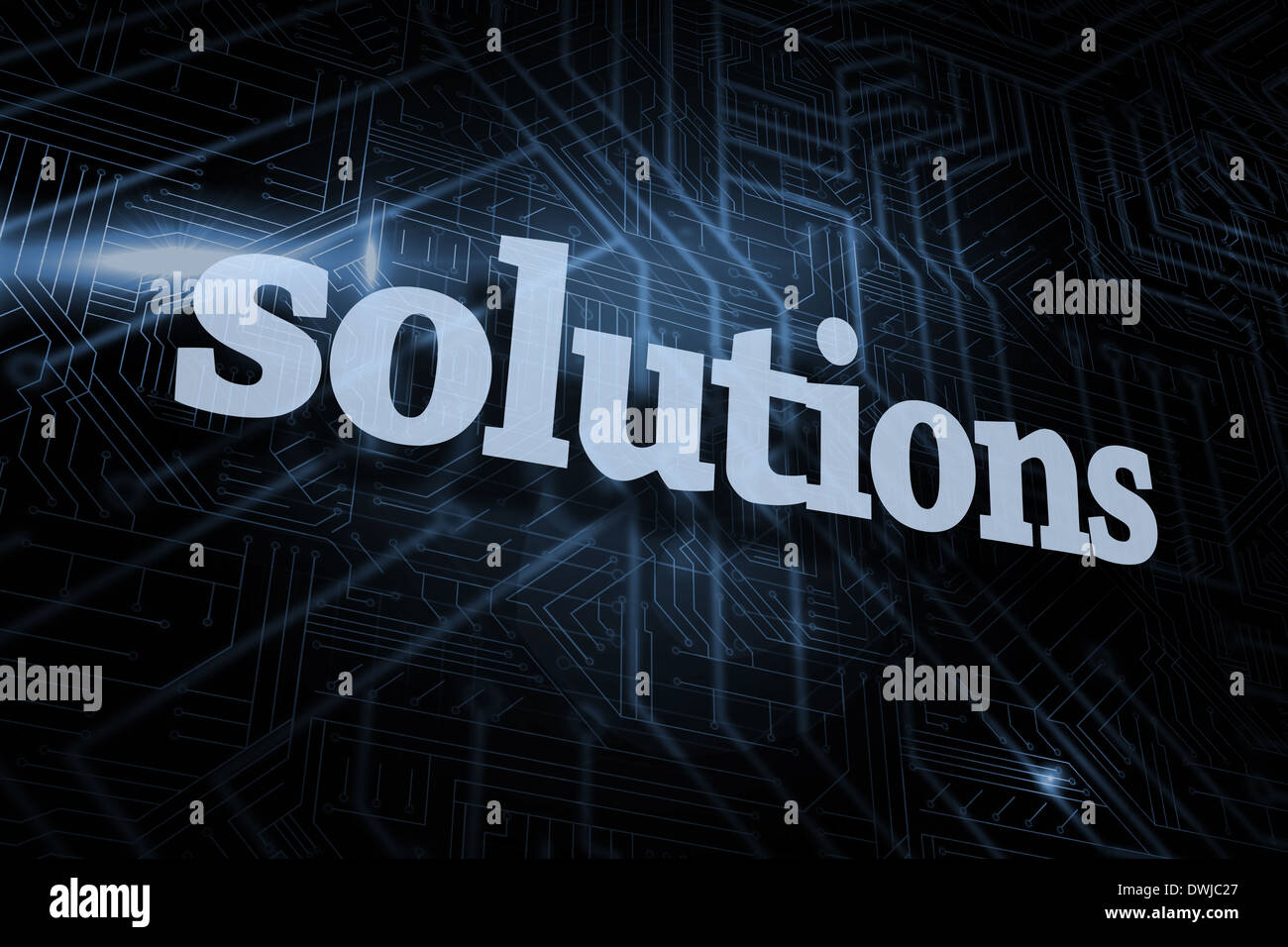 Solutions against futuristic black and blue background Stock Photo - Alamy