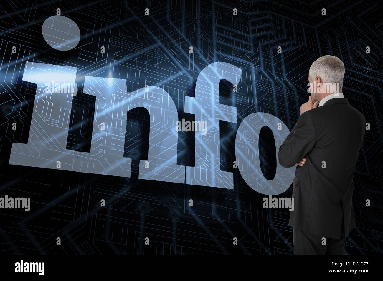 Info against futuristic black and blue background Stock Photo - Alamy