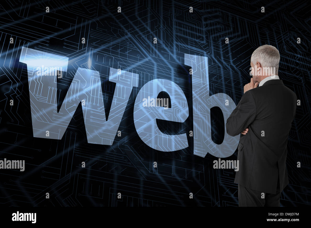 Web against futuristic black and blue background Stock Photo - Alamy