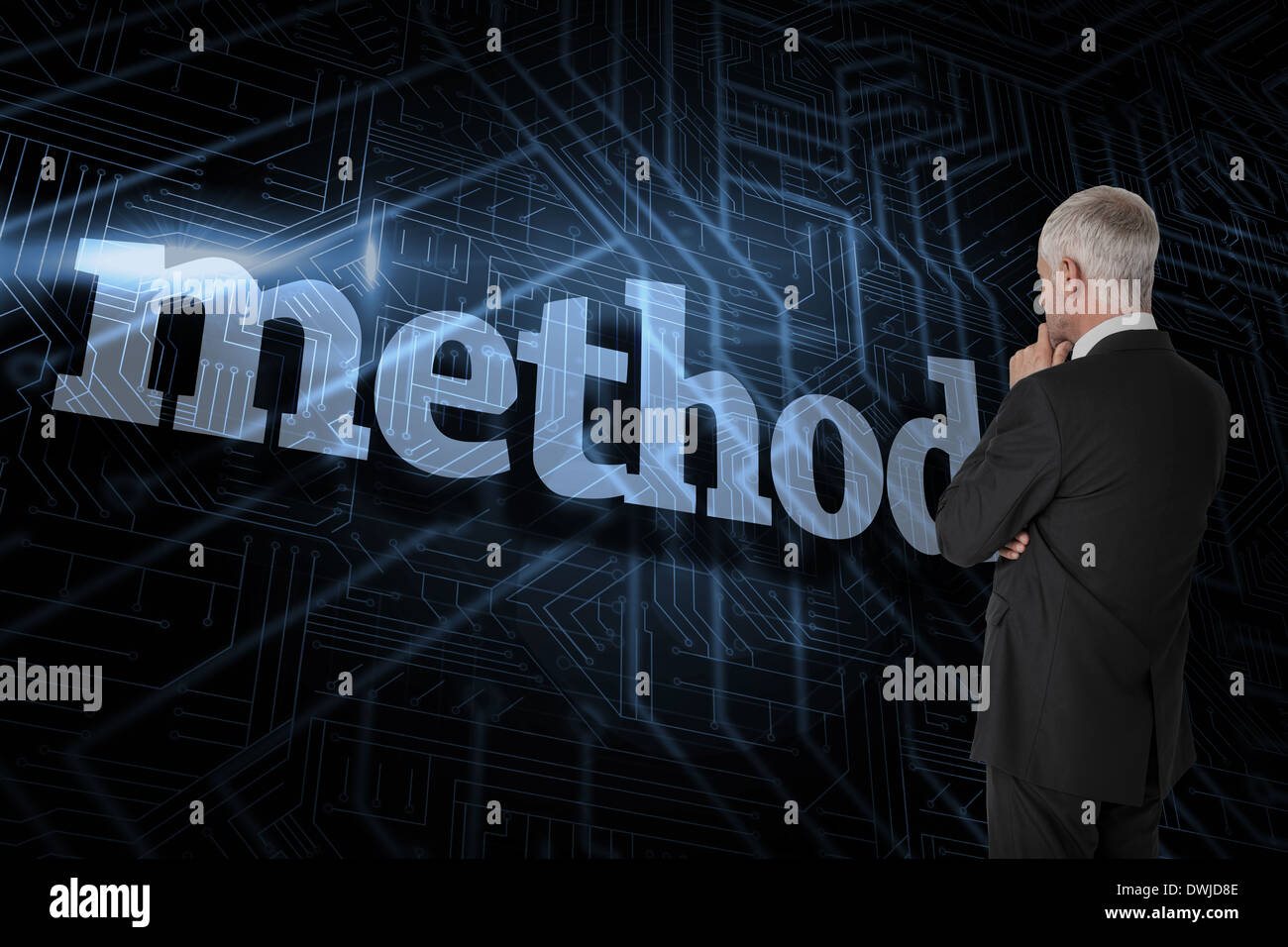 Method against futuristic black and blue background Stock Photo - Alamy
