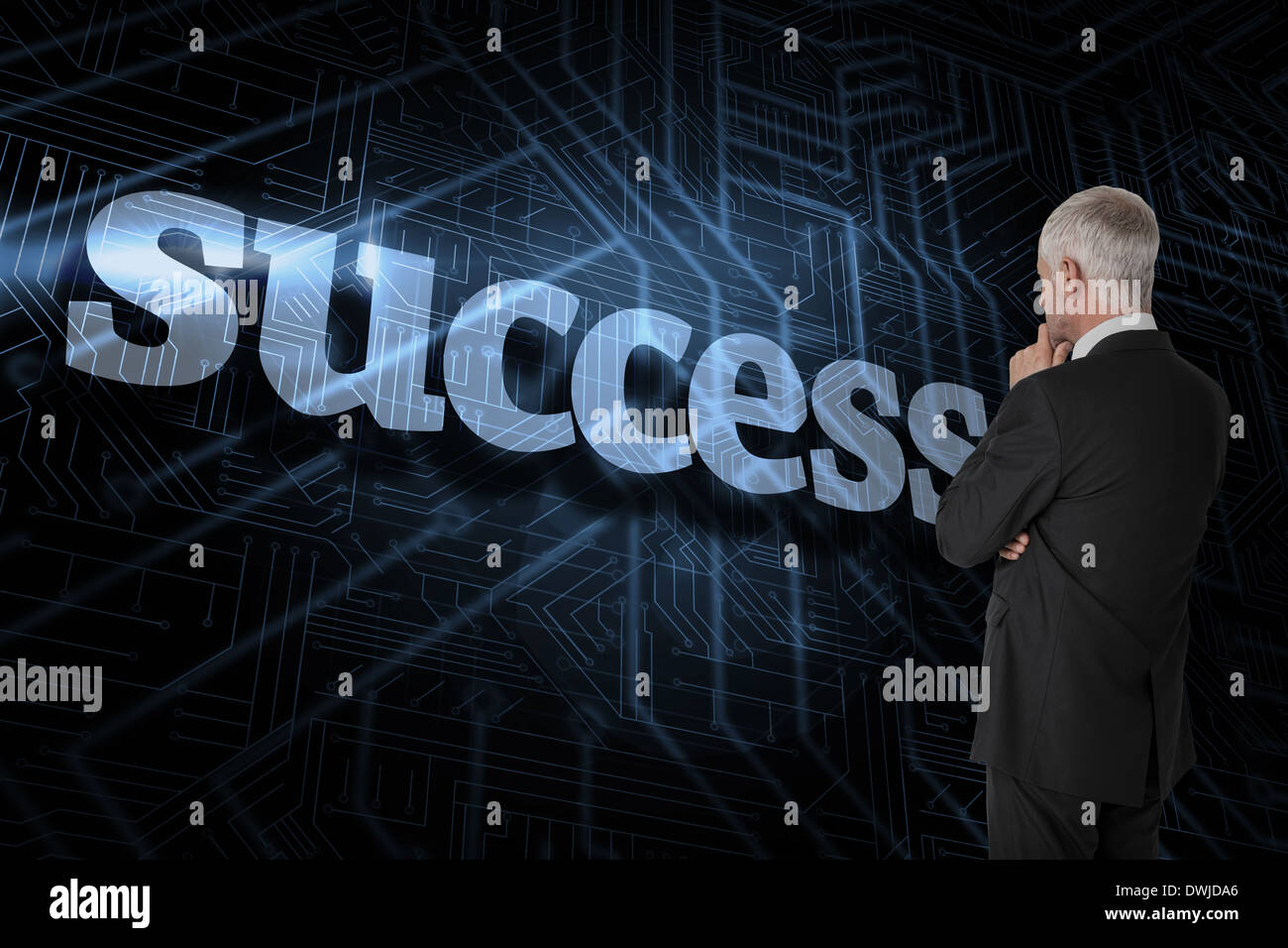 Success against futuristic black and blue background Stock Photo - Alamy