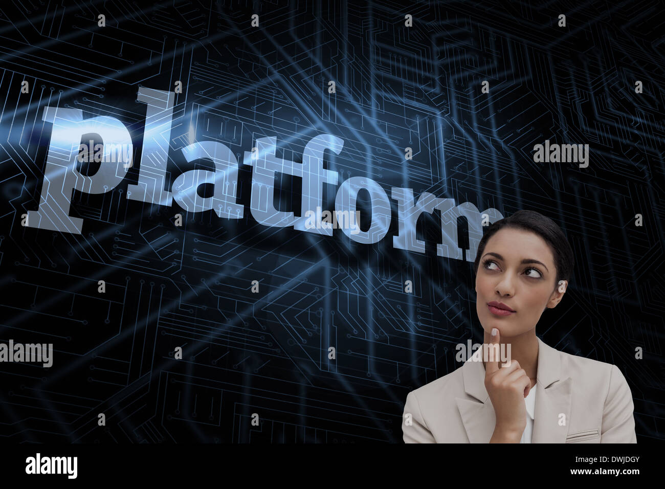 Platform against futuristic black and blue background Stock Photo - Alamy