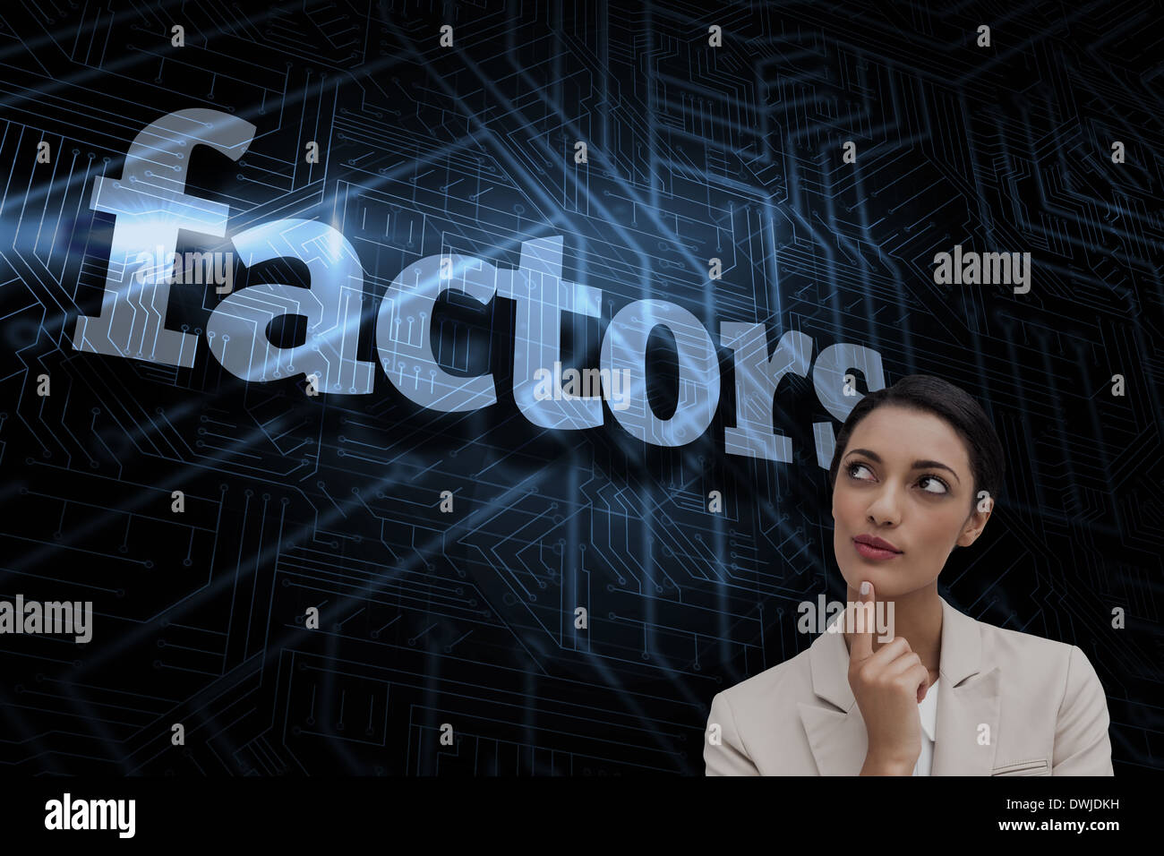 Factors against futuristic black and blue background Stock Photo - Alamy