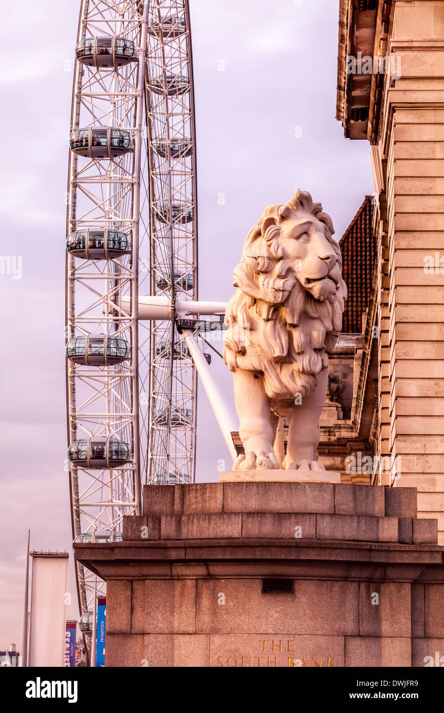 The South Bank Lion and The London Eye, London, England Stock Photo - Alamy
