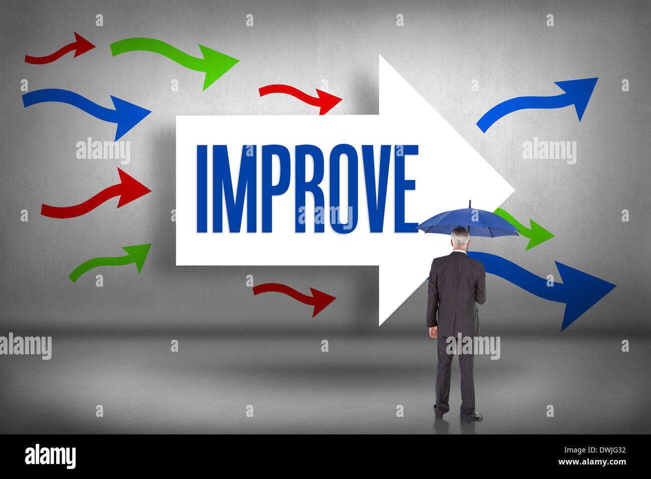 Improve against arrows pointing Stock Photo