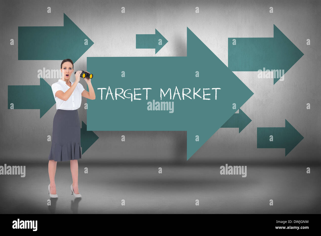 Target market against blue arrows pointing Stock Photo
