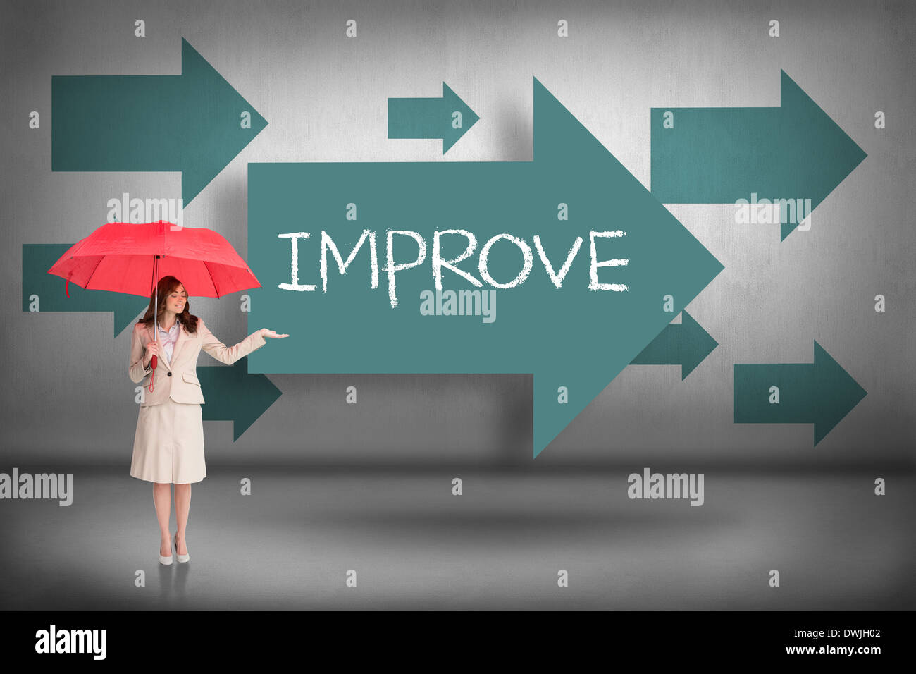 Improve against blue arrows pointing Stock Photo