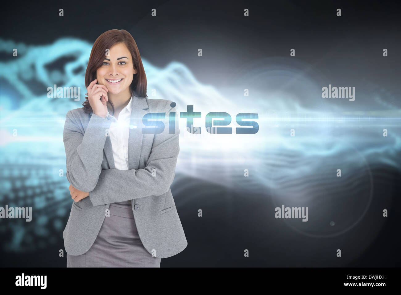 Sites against abstract blue glowing black background Stock Photo