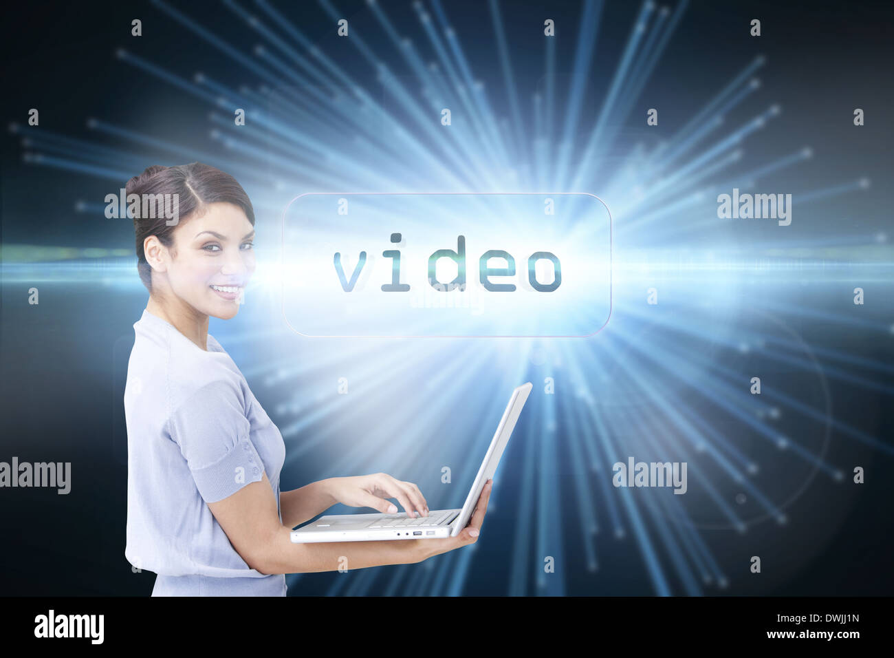 Video against abstract technology background Stock Photo