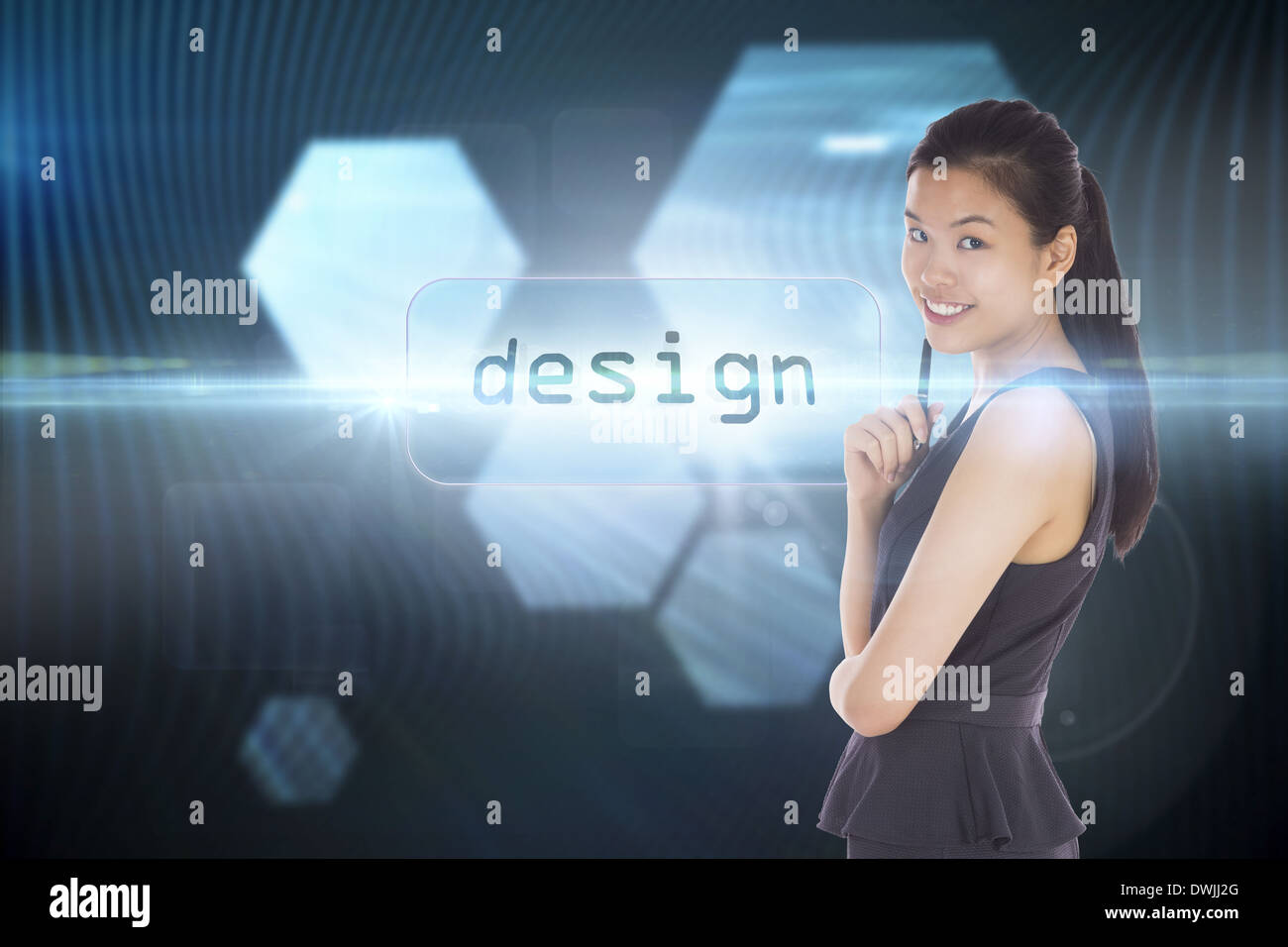 Design against shiny hexagons on black background Stock Photo