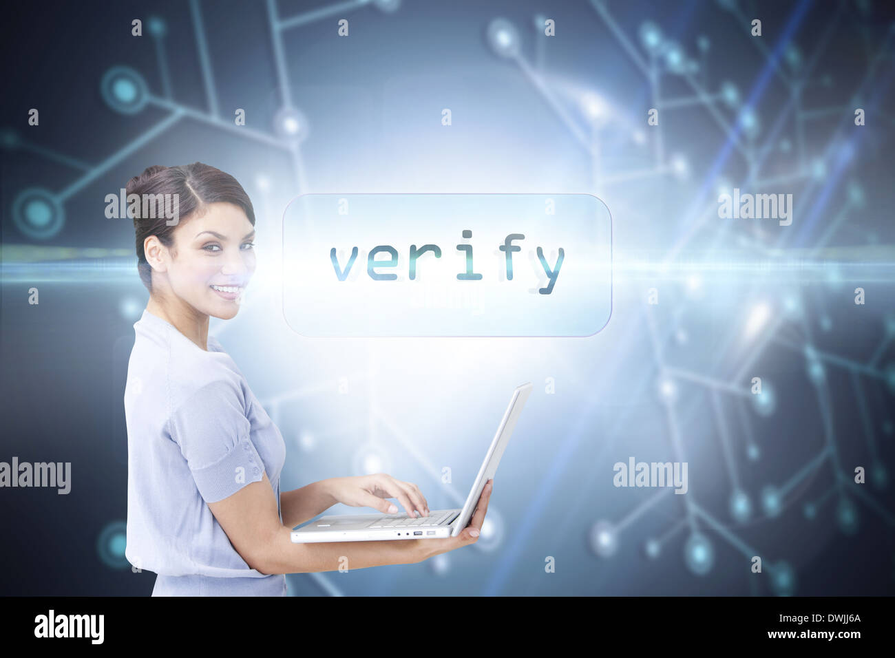Verify against black background with glowing network Stock Photo Alamy