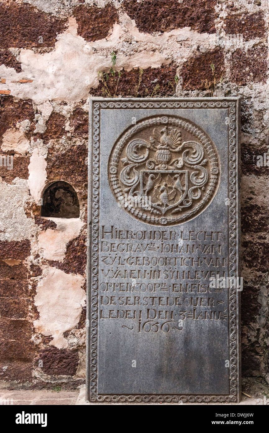 Old Portuguese tombstone in Malacca Stock Photo