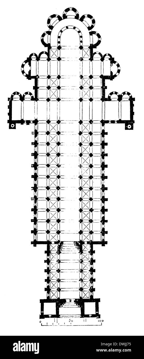 Grundriss der Abteikirche von Cluny in Burgund, Frankreich Stock Photo