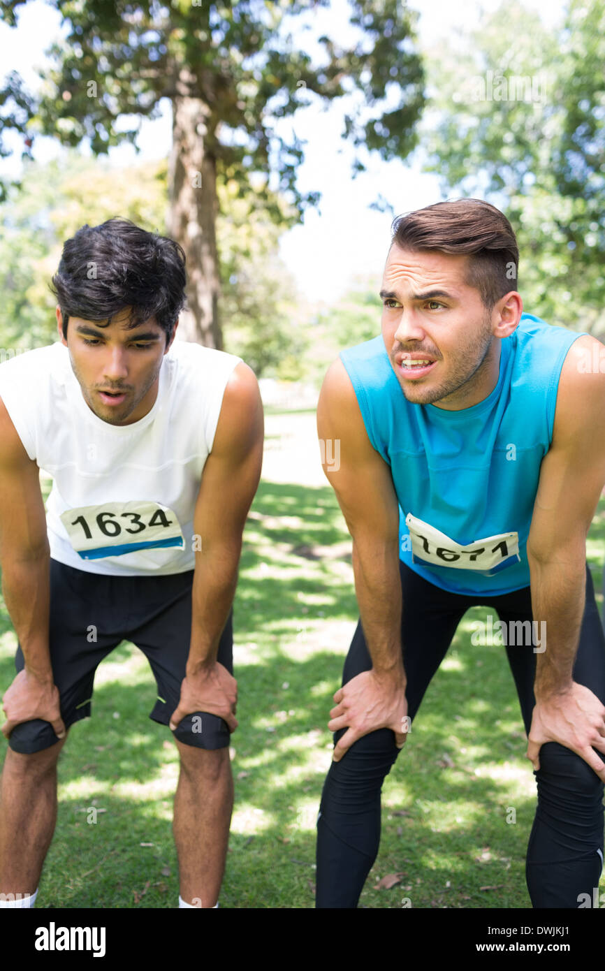Tired marathon runners Stock Photo Alamy