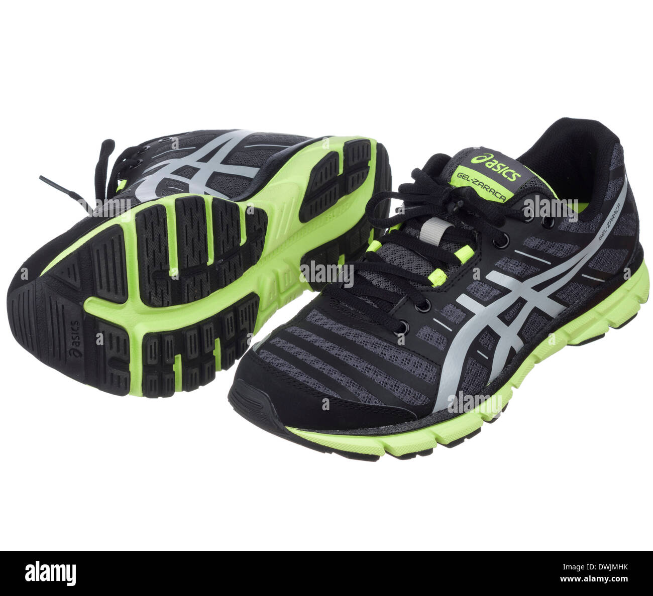 Black and neon green Asics Gel Zaraca 2 running shoes Stock Photo - Alamy