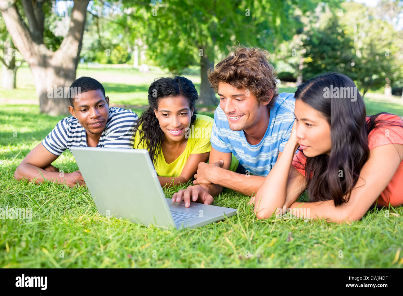 Group of students using laptop Stock Photo