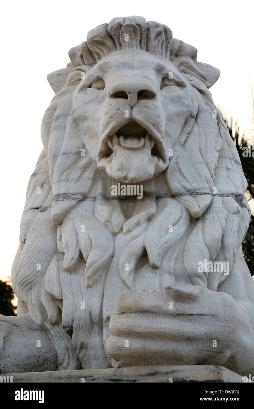 Antique Lion Statue in sky background at Victoria Memorial Gate