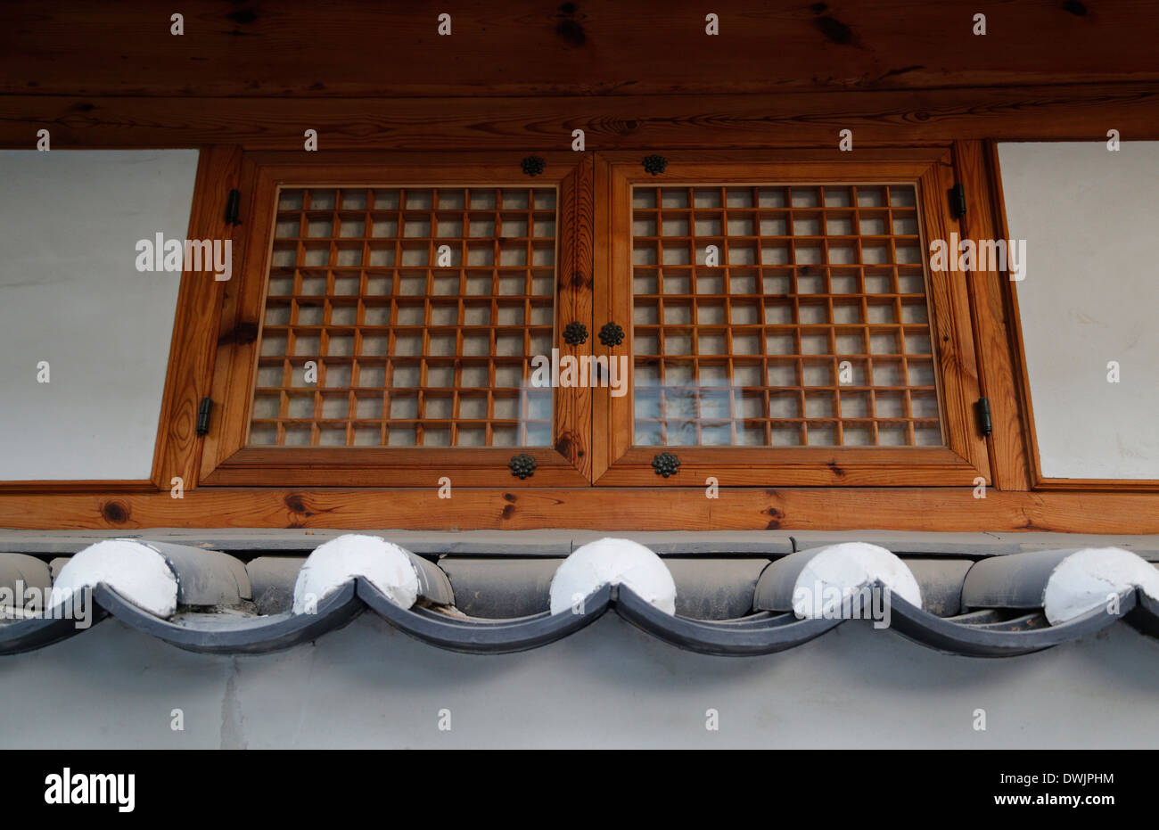 Korean Traditional Window and Wall Stock Photo