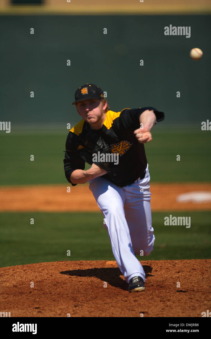 Kennesaw, Georgia, USA.  March 8, 2014 -- Lefthander Travis Bergen delivers a pitch  during the first game of Saturday's doubleheader between Columbia University and Kennesaw State University. The teams split the doubleheader. Credit:  Wayne Hughes | Alamy Live News Stock Photo
