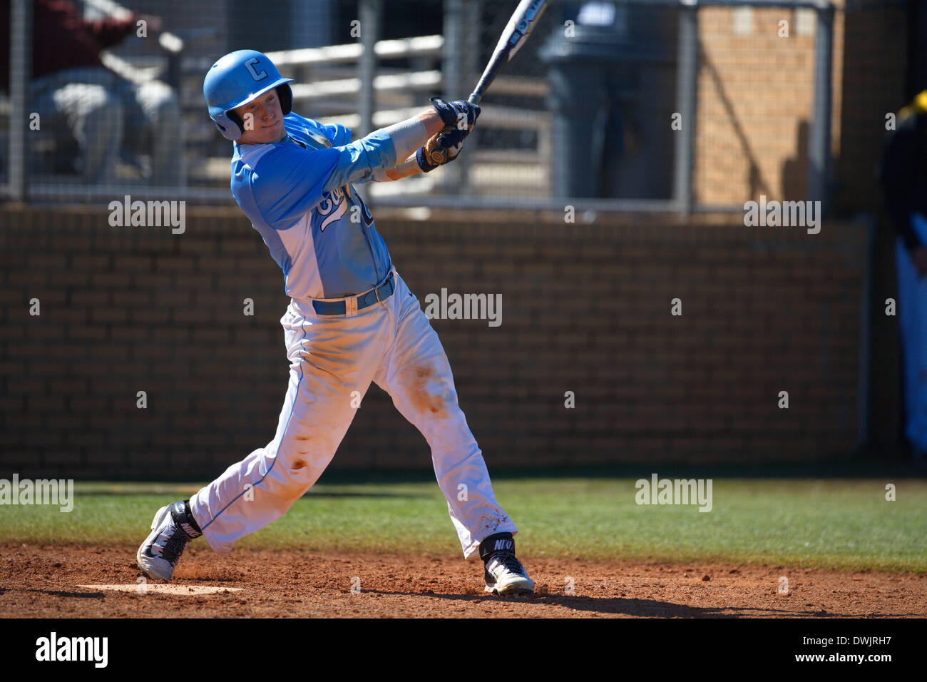 Kennesaw, Georgia, USA.  March 8, 2014 -- Logan Boyher at bat during the first game of Saturday's doubleheader between Columbia University and Kennesaw State University. The teams split the doubleheader.  Columbia one the first game 9-3.  KSU won the night cap 15-1. Credit:  Wayne Hughes | Alamy Live News Stock Photo
