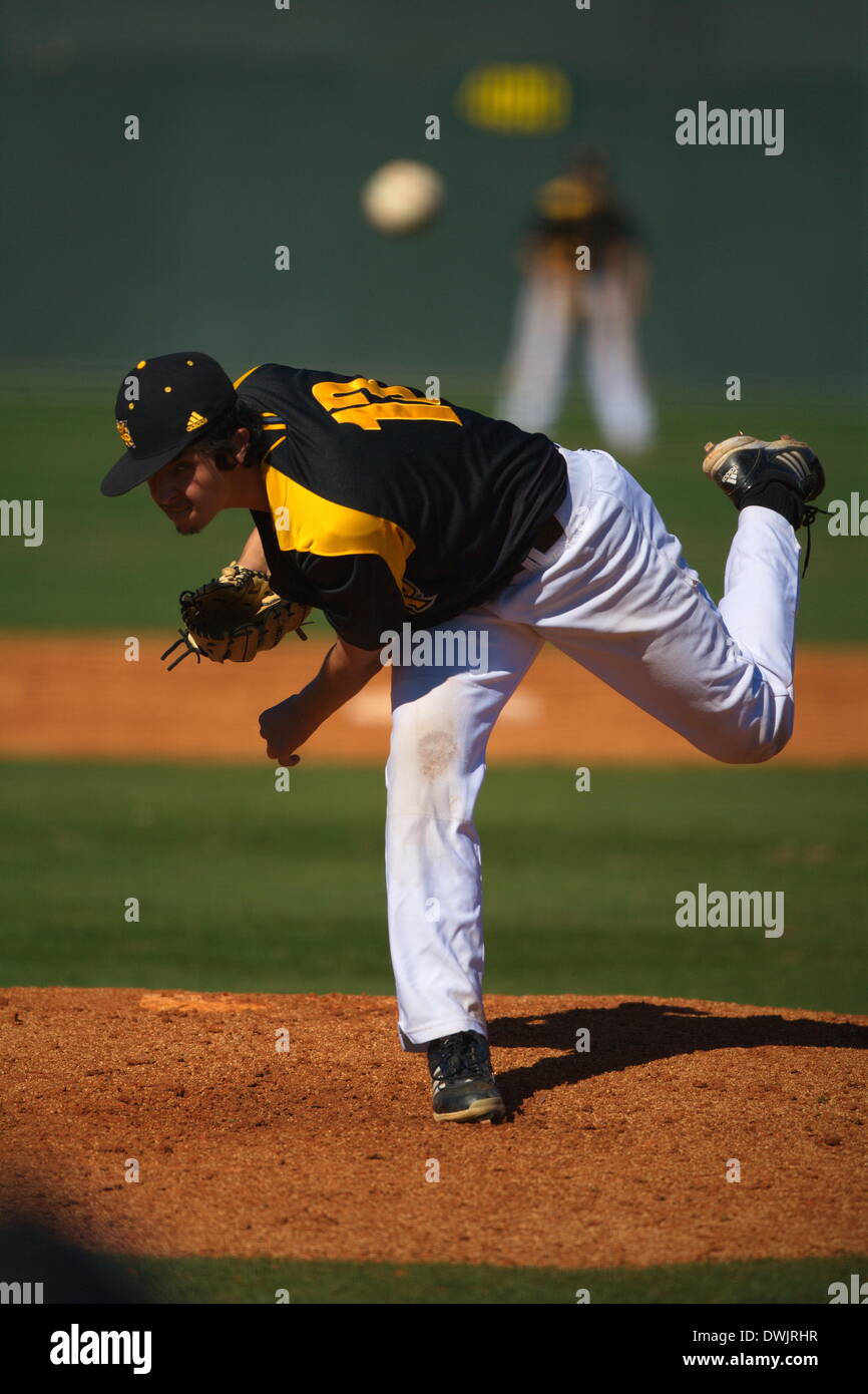 Kennesaw, Georgia, USA.  March 8, 2014 -- Lefthander Cole McArthur (18) delivers a pitch  during the first game of Saturday's doubleheader between Columbia University and Kennesaw State University. The teams split the doubleheader.  Columbia one the first game 9-3.  KSU won the night cap 15-1. Credit:  Wayne Hughes | Alamy Live News Stock Photo
