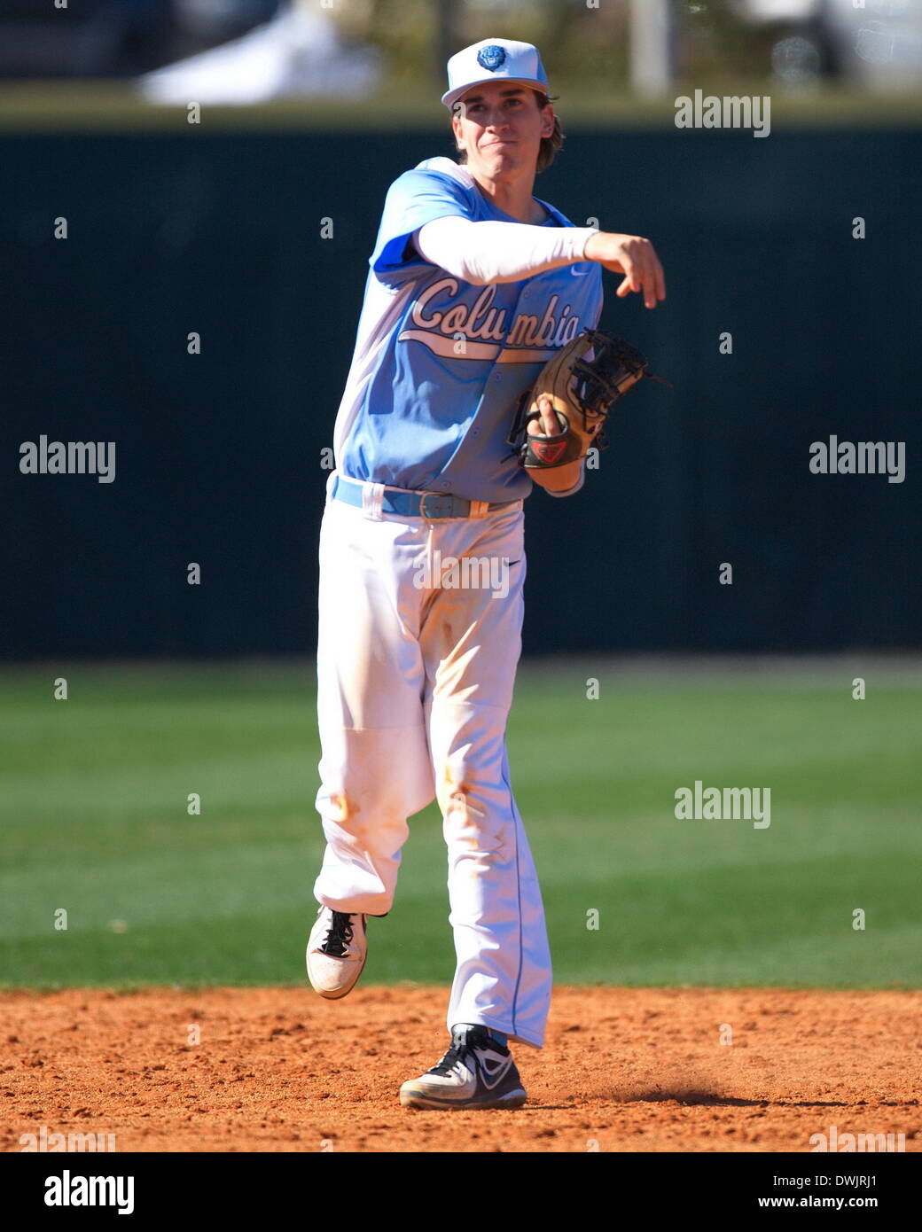 Kennesaw, Georgia, USA.  March 8, 2014 -- Columbia shortstop Aaron Silbar (10) during the first game of Saturday's doubleheader between Columbia University and Kennesaw State University. The teams split the doubleheader. Credit:  Wayne Hughes | Alamy Live News Stock Photo