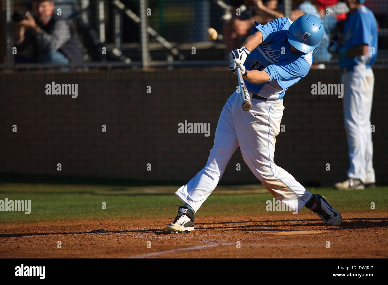 Kennesaw, Georgia, USA.  March 8, 2014 -- David Vandercook (18) swings at a pitch during Saturday's doubleheader between Columbia University and Kennesaw State University.  The teams split the doubleheader.  Columbia one the first game 9-3.  KSU won the night cap 15-1. Credit:  Wayne Hughes | Alamy Live News Stock Photo